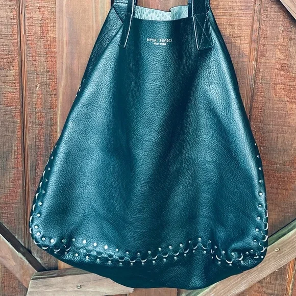 Rare! Henri Bendel Reversible Astrid Large Black Leather With Snakeskin Hobo Bag - Picture 7 of 16